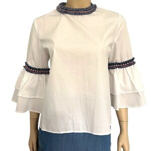 Few Moda White Ruffle Sleeve Boho Top‎ Cotton Blouse Small New